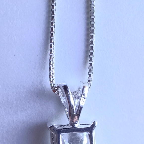Sterling Silver 925 Italy CZ Square Solitaire Pendant Necklace - Picture 4 of 4